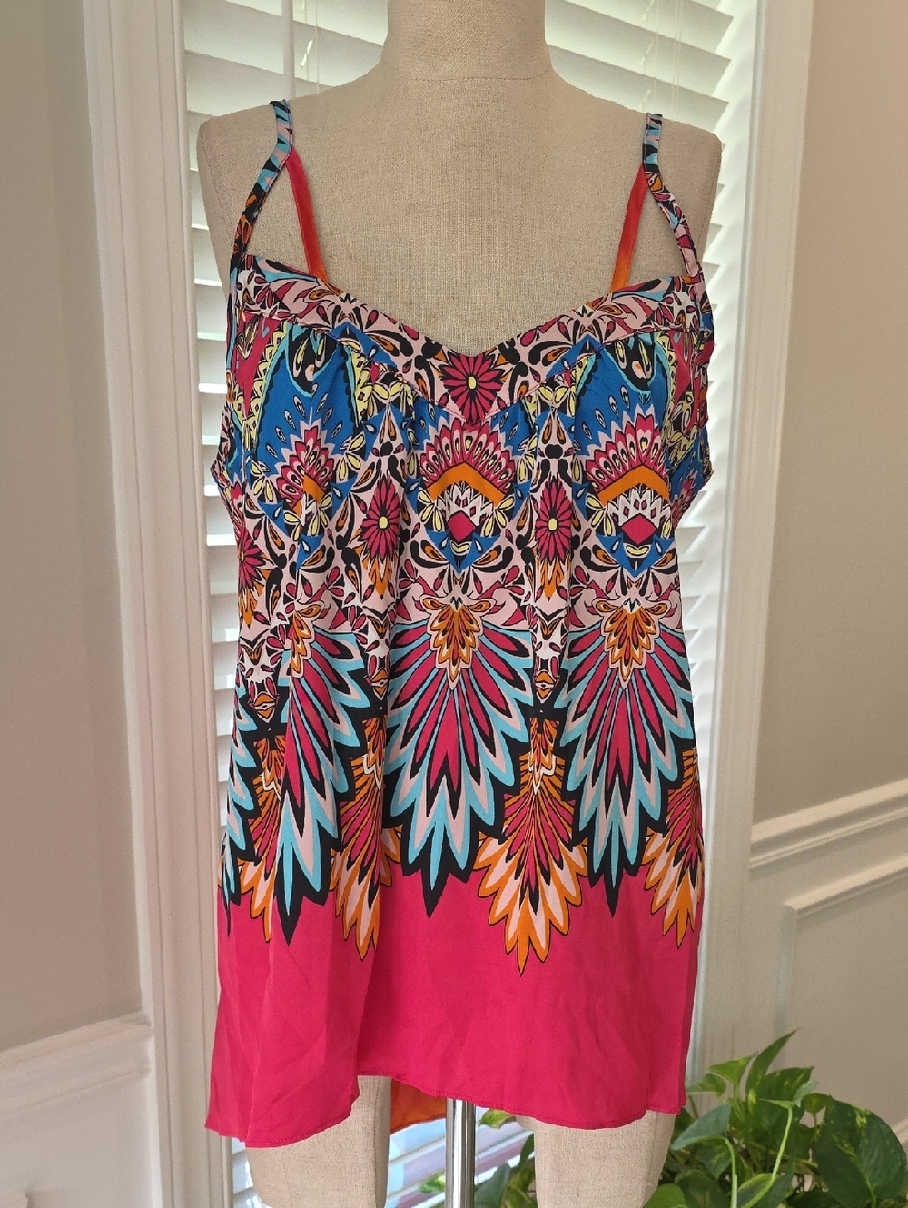 Nicole Multi-Color Floral Print Spaghetti Strap Tank Top - Pink, Blue, Yellow